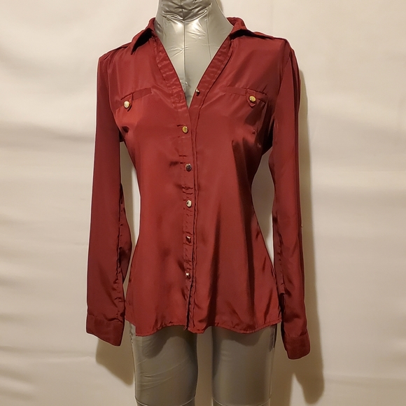 Maroon Button Up Blouse - Picture 1 of 3